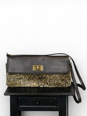 APT 9 Faux Fur & Vegan Leather Envelope Bag in Chocolate • NWT